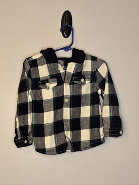 Wonder Nation Classic Black & White Plaid Hooded Shirt - Kids